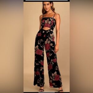 Lulu’s Velvet Floral Black and Red Jumpsuit